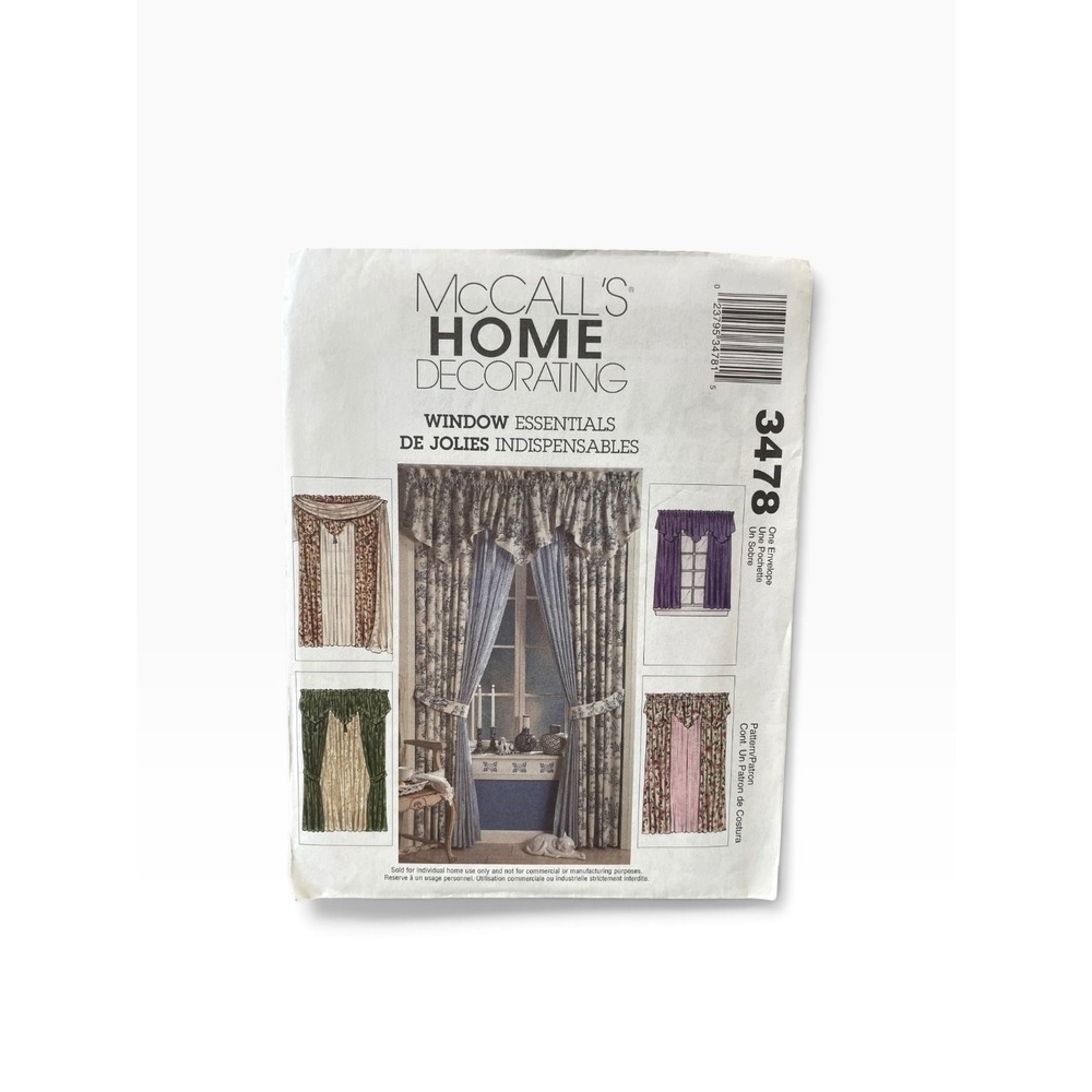 McCall's Sewing Pattern OS Window Treatments 3478 Curtains Valance Uncut FF